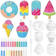 VercanMonth 30 Sets Summer Treats Sand Art Kits for Kids DIY Sweet Treat Craft Sand Painting Colored Sand Art Painting Set for Children DIY Arts Summer Ice Cream Theme Educational Learning Activity