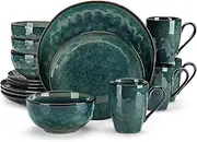 [vancasso] Starry 16 Pieces Green Dinnerware Set, Reactive Change Glaze Dinner Set, Plates and Bowls Set