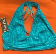 FRENCH Affair Lace Chic Halter Beachwear Bralette Backless Bra Medium in Blue Q9