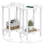 Small End Table with Charging Station, Narrow Side Table with USB 2 White