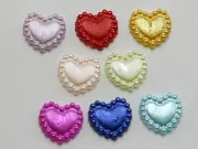 1000 Acrylic Half Pearl Flatback Heart Cabochons 10mm Ribbon Pattern Bows Center