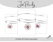 Red Cardinal Watercolor Art Silver Bangle Bracelet Charm Expandable Pick One