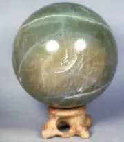 898g Amazing Natural Green Moonstones Rock Crystal sphere Ball Reiki Stone Stand