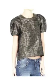 SASS & BIDE ELECTRO DOVETAIL GOLD METALLIC PUFF SLEEVE BLOUSE TOP Sz m