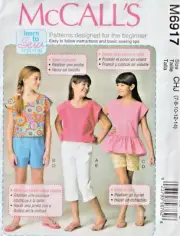 LEARN TO SEW PATTERN- GIRL'S TOPS, SHORTS, PANTS (Sz 7- 14) McCall's 6917 Easy!