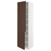 METOD high cabinet with shelves/2 doors, white/Sinarp brown, 60x60x220 cm