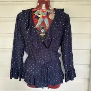 SEED HERITAGE Woman’s Top Size 8 Navy Polka Dot Wrap Blouse