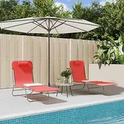 Folding Sun Loungers 2 pcs Red Textilene and Steel, Patio Sun Loungers