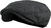 [Wonderful Fashion] Men's Classic Herringbone Tweed Wool Blend Newsboy Ivy Hat (Large/X-Large, Charcoal)