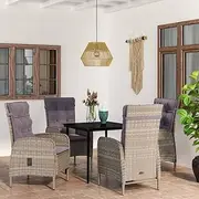5 Piece Outdoor Dining Set with Cushions Grey and Black, Garden Furniture Sets