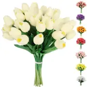 30 pcs Artificial Tulips Flowers Fake Latex Tulip Stems - Real Touch Faux Cre...