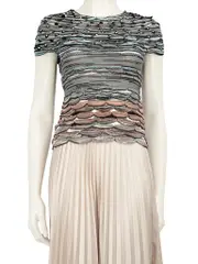Scalloped Accent Sequinned Knit Top