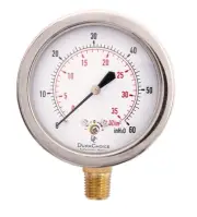 2-1/2" SS Low Pressure Gauge Dual Scale, 1/4" NPT, Lower Mount, 35oz x 60in