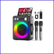 15W Portable Karaoke Speaker with Dual Wireless Mics & Stunning LED Light Show