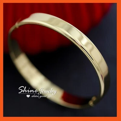 9K Yellow GOLD GF Polished 8MM Band LADY SOLID Round Hinged BANGLE BRACELET 60MM
