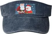 [CADREWY] Santa Claus and Snowman Print Fashionable Casual Sport Hat Washed Baseball Cap with Adjustable Buckle Closure