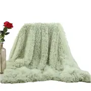 130X160cm Super Soft Long Coral Fleece Flurry Throw Blanket Pistachio Green Blankets