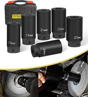 6 Pack 1/2" Crank Bolt Socket Set, 17MM, 19MM, 21MM, 22MM, 24MM, 27MM, Harmonic Balancer Socket Set, 1/2" Drive Metric Deep Impact Socket Set, 3 Times Momentum Power of Standard Impact Socket Set