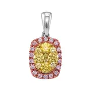 14k White Gold Round Yellow Pink Diamond Oval Frame Cluster Pendant 3/4 Cttw