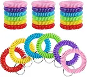 Heqishun 30 Pcs Wrist Coil Key Chain Bulk Spring Spiral Keychain Wrist Keychain Stretch Lanyard Keychain Rings - 6 Colors, Multicolor