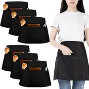 FunChaos 6 Pieces Waist Apron, Waiter's Apron with 3 Pockets, Waterproof Half Apron for Men and Women, Cooking Apron for Cooking, Cleaning, Painting, Gardening, Bistro, Restaurant