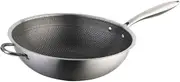 BIUDECO Stainless Steel Honeycomb Wok Double Handle Cooking Pot for Induction Cooker No Coating Frying Pan Lightweight and Design for and Cleaning