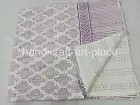 Beautiful Elegant Kantha Hand Block Print King Size IndianBedspread Quilt 90x108