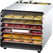 Electric Food Dehydrator 500W, 6 Tray Stainless Steel Food Dryer Machine with 30H- Timer & 33-80°C Temperature Control, Visual Window, Fruit and Meat Dryer for Vegetable Meat Fruit Pet Snacks