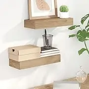 Teak Wall Shelves 2 pcs - 40x15x4 cm Solid Wood Floating Shelf, Wall Mounted Elm Shelves with Hanging Ledge & Oak Frame