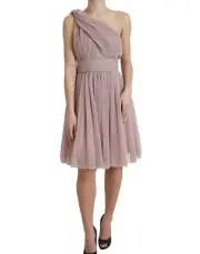 Dolce & Gabbana Lilac One-Shoulder Pleated Designer Women's Dress Authentic