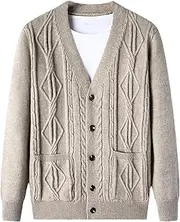 [Mkjuuior] Men Cardigan Plaid Thick Wool Warm Sweater Long Sleeved Casual Cardigan Knitted Sweater