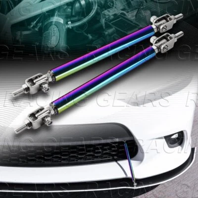 2 X UNIVERSAL ADJUSTABLE 100MM BUMPER LIP SPLITTER STRUT ROD TIE BAR-NEO CHROME (for: Honda Civic)