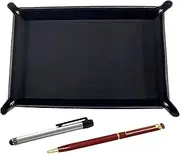 TRASB-ALST-WD002-R Japanese Grain Cowhide Leather Pen Tray Black Metal Touch Stick Silver and Epoxy Rotating Ballpoint Pen Set Red
