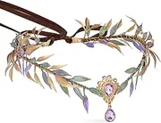 MOSTORY Handmade Flower Elf Crown - Woodland Fairy Headpiece Elven Floral Tiara Forest Circlet for Women Girls Renaissance Halloween Cosplay Party Green Purple
