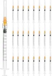 24 Pack 1ml Syringes with Needle 25G 1”, Sterile Luer Lock Syringe Individually Packaged for Labs, Liquid Measuring, Pets,Oil, Glue