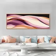 Lavender And Lilac Ocean Waves Mcm Style Modern Art Retro Abstract Panoramic Print Wood Framed Art Modern Home Decor
