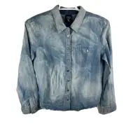 New NWT Women's Prps Goods & Co Denim Linen Button Front Top Blue Large L