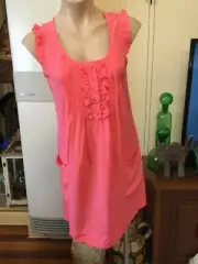DECJUBA coral Colour Sleeveless Dress Above Knee BNWT 100% Silk size 8