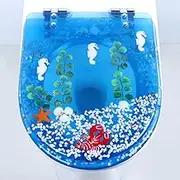 Toilet Seat Round Ocean Resin Toilet Seat Slow Close Quick Release Metal Zinc Alloy Hinge Easy to Install Also Easy