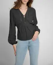 Nicole Miller Women's Tie Back Peasant Top Black Size Large