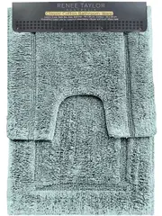 2pc Renee Taylor Tufted Bath/Contour Mat Set Cotton 2200GSM Toilet Gray Mist