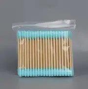 100 pcs Double Ended Cotton Wwabs Wood Tools Blackhead Extractor Tool Cleaning Ear Cotton Swab Ear Cotton Swabs Swab Sticks Ear Wax Absorbent Cotton Cosmetic Swabs Disposable (Blue)
