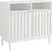 Sarantino Eleni 2-Door White Fluted Sideboard with Open Niches Buffet Cabinet Adjustable Shelf Storage Low Console Table