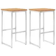 Bar Stools 2 pcs Solid Teak Wood and Stainless Steel