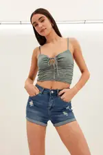 Blue Skinny Denim Shorts Mid Rise - Size 14, Women's Skinny Short
