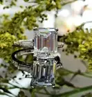 14KWhite Gold Plated Engagement Wedding Ring Emerald Cut 2.30Ct Simulated Diamod