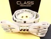 CLASS ROBERTO CAVALLI Damen Leder Gürtel weiß gold Nieten Schleife edel NEU BOX!