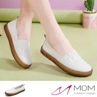 在飛比找momo購物網優惠-【MOM】真皮樂福鞋/真皮軟底百搭簡約車線造型樂福鞋(米)