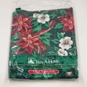 Trim A Home Vinyl Tablecloth Kmart Green Holiday Pretty Poinsettia Round 60” NEW