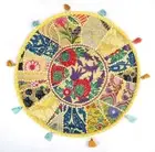 22" Embroidered Round Floor Pillow/Cushion Cover/Bean Bag With Patchwork Yellow